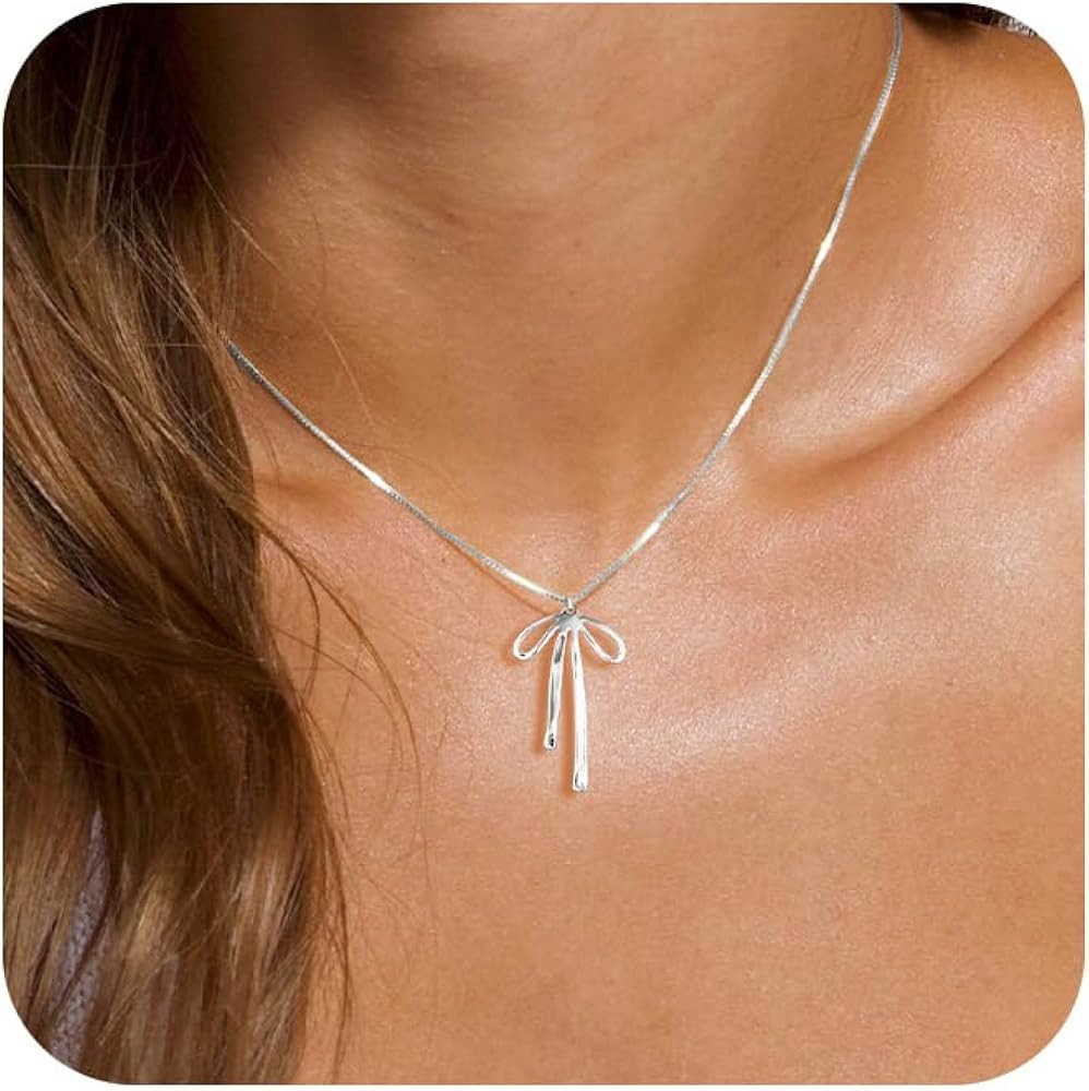 Gold Necklace for Women Trendy, Dainty Gold Bow Necklace 14K Gold Plated Necklace Cute Bow Pendan... | Amazon (US)