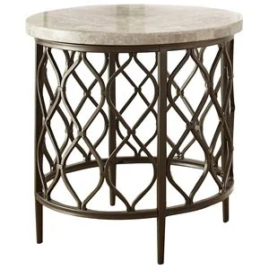 Kingfisher Lane Round Stone Top with Bronze Metal Base End Table | Homesquare
