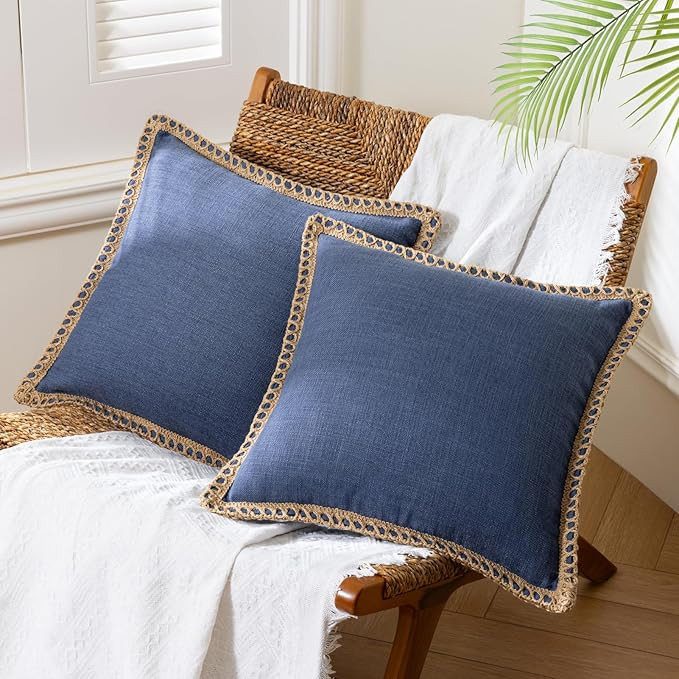Phantoscope Pack of 2 Farmhouse Decorative Solid Throw Decorative Pillow Cover Burlap Linen Trimm... | Amazon (US)