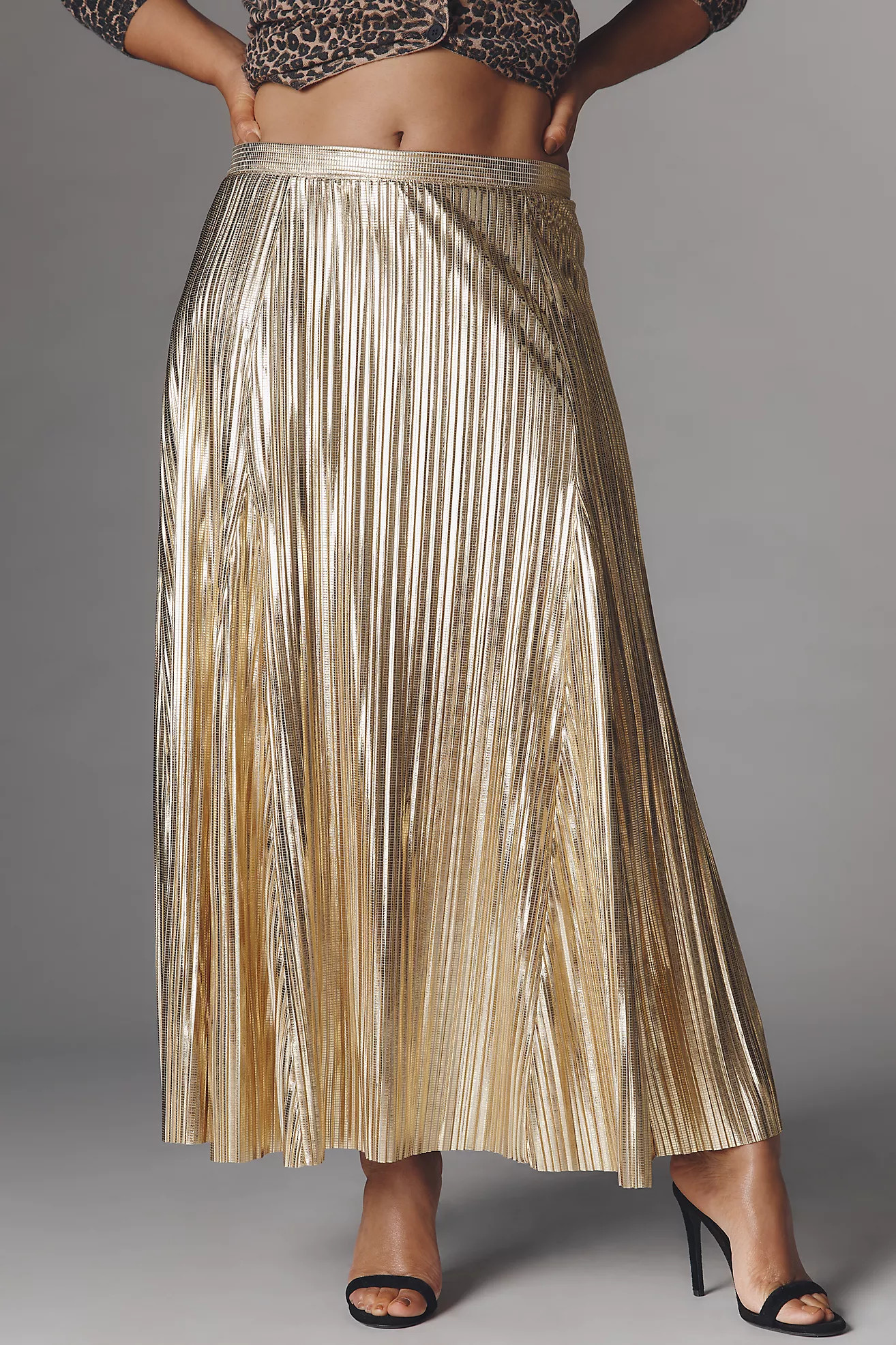 By Anthropologie Metallic Pleated Midi Skirt | Anthropologie (US)