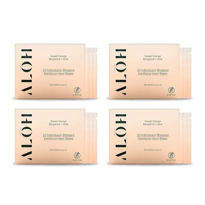 ALŌH Skin - Softening Sanitizing Hand Wipes – Sweet Orange Bergamot + Aloe - 4 Boxes of 20 Ind... | Amazon (US)