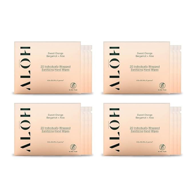 ALŌH Skin - Softening Sanitizing Hand Wipes – Sweet Orange Bergamot + Aloe - 4 Boxes of 20 Ind... | Amazon (US)
