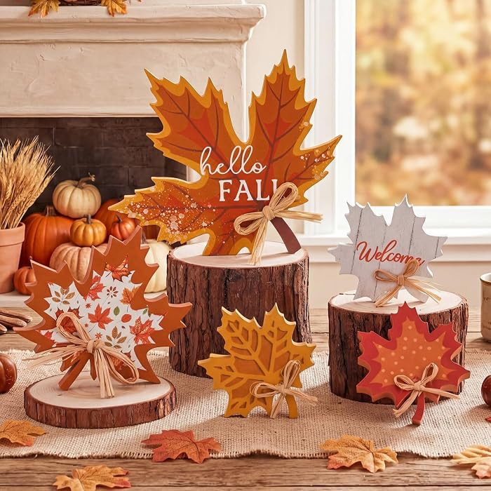 5 Pcs Fall Leaves Decorations for Home Fall Leaves Tiered Tray Decor Wooden | Amazon (US)