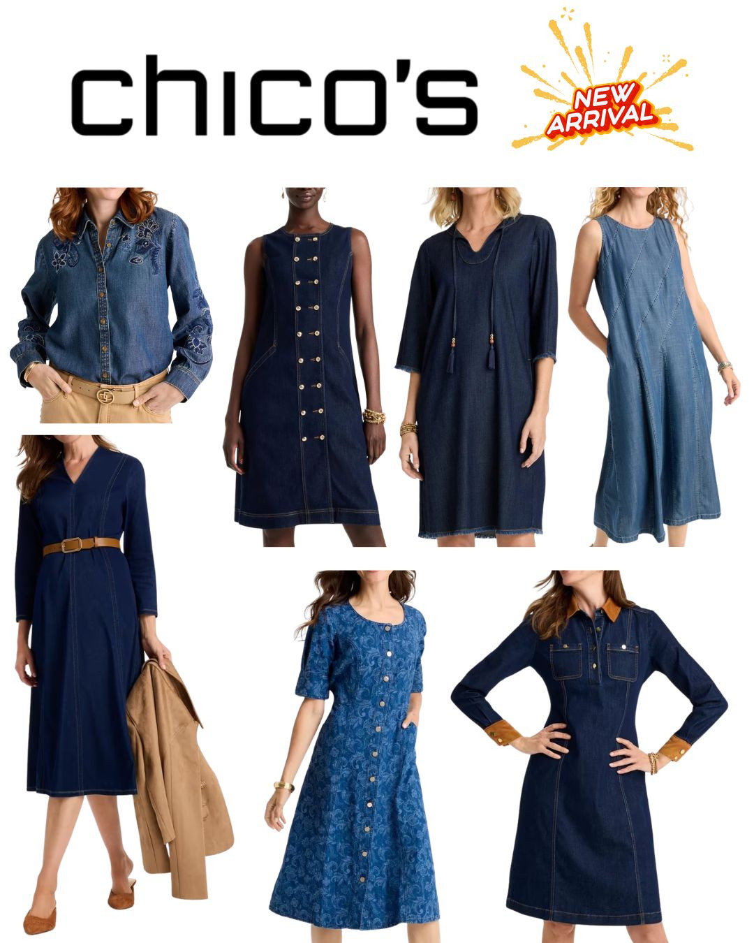 Denim for you darlings!! Shirts, dresses 
Take a look at the knit denim dress. 
Many are on sale
Wear now and layer later

#LTKOver40 #LTKSaleAlert #LTKWorkwear