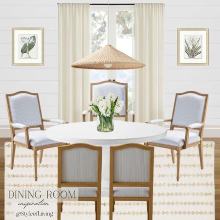 Dining room design inspiration with Serena and Lily and Pottery Barn! Coastal style home. Armchairs, round dining table, jute area rug, pendant, wall art prints framed.

#LTKHome #LTKSaleAlert #LTKStyleTip