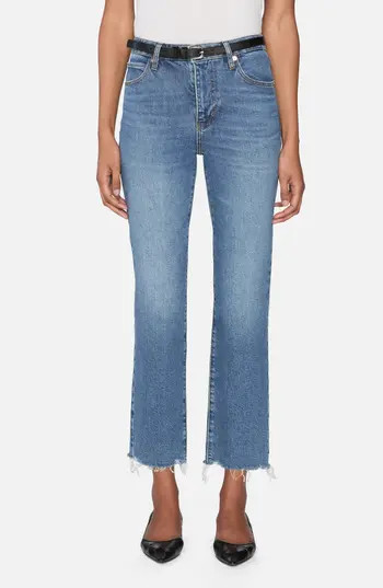 FRAME The Ruler Frayed High Waist Ankle Straight Leg Jeans in Stash Destructed Fray at Nordstrom Rack, Size 26 | Nordstrom Rack