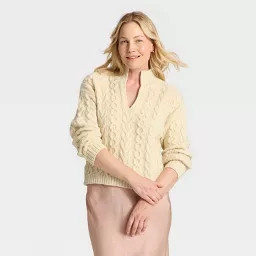 Women's Turnover Neck Cable Knit Pullover Sweater - A New Day™ | Target