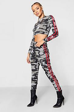 Camo Sports Stripe Knitted Lounge Set | Boohoo.com (US & CA)