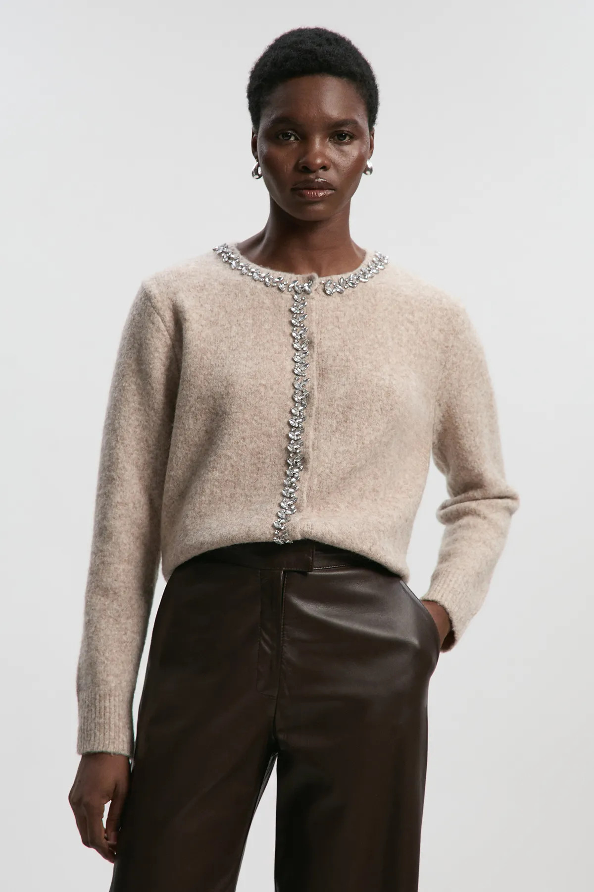 Embellished Trim Cosy Knit Cardigan | Karen Millen US