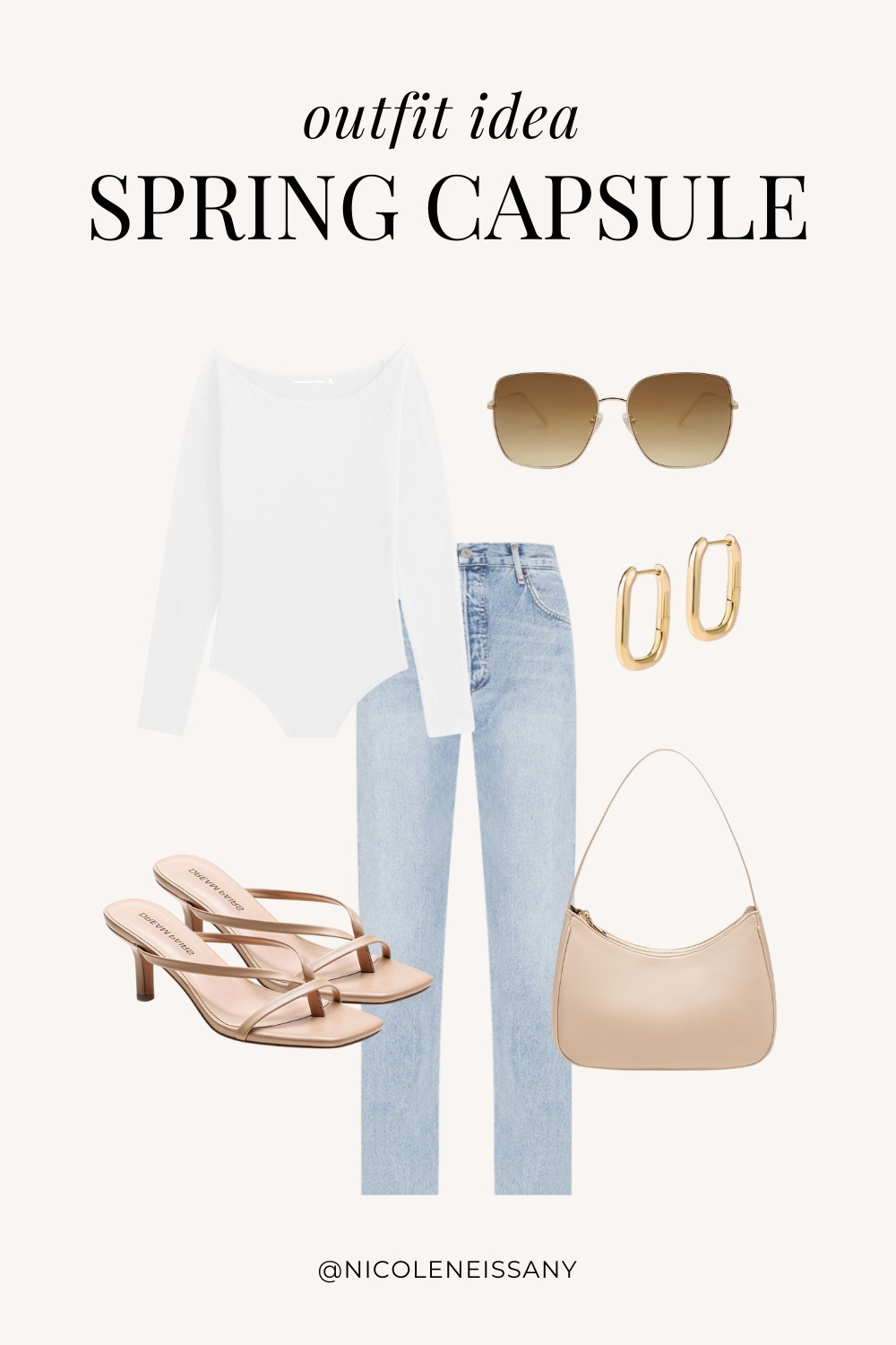 Casual spring outfit idea featuring my 2025 Spring Capsule Wardrobe staples | casual spring outfit, spring brunch outfit, spring date night outfit, spring date outfit, elevated casual spring outfit, spring office outfit, spring work outfit, spring outfits, spring shoes, 2025 spring trends, 2025 spring fashion trends, neutral capsule wardrobe, minimalist capsule wardrobe | off the shoulder bodysuit, off the shoulder top, spring tops, spring bodysuits, light wash denim, light wash jeans, spring jeans, spring denim, strappy heels, kitten heels, spring heels, spring shoes, nude purse, gold square hoop earrings

#LTKSpring 

 

#LTKWorkwear #LTKStyleTip #LTKFindsUnder50 #LTKSaleAlert #LTKPetite #LTKTravel #LTKShoeCrush #LTKFindsUnder100 #LTKSeasonal