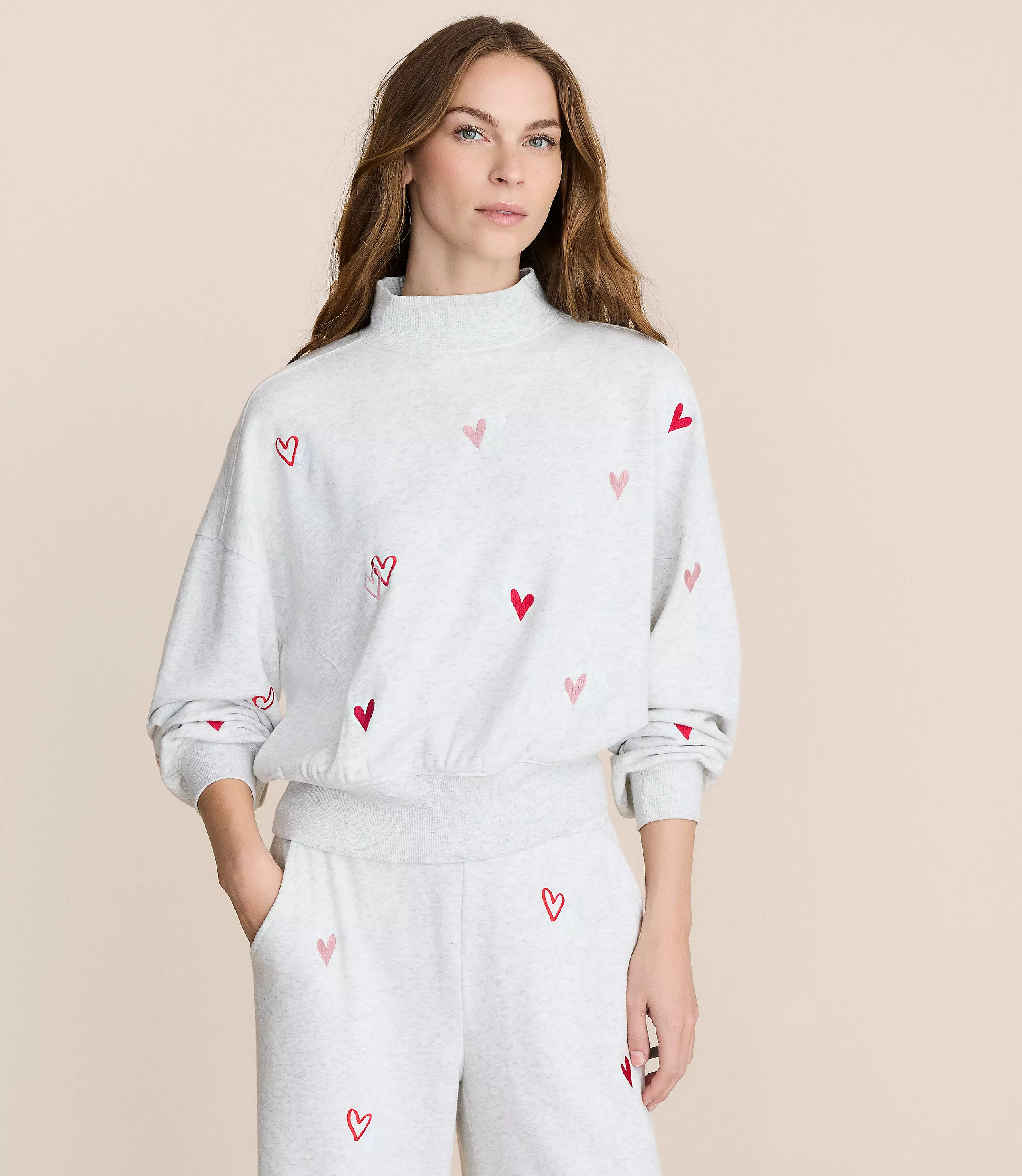 Lou & Grey Heart Cozy Cotton Mock Neck Sweatshirt | LOFT