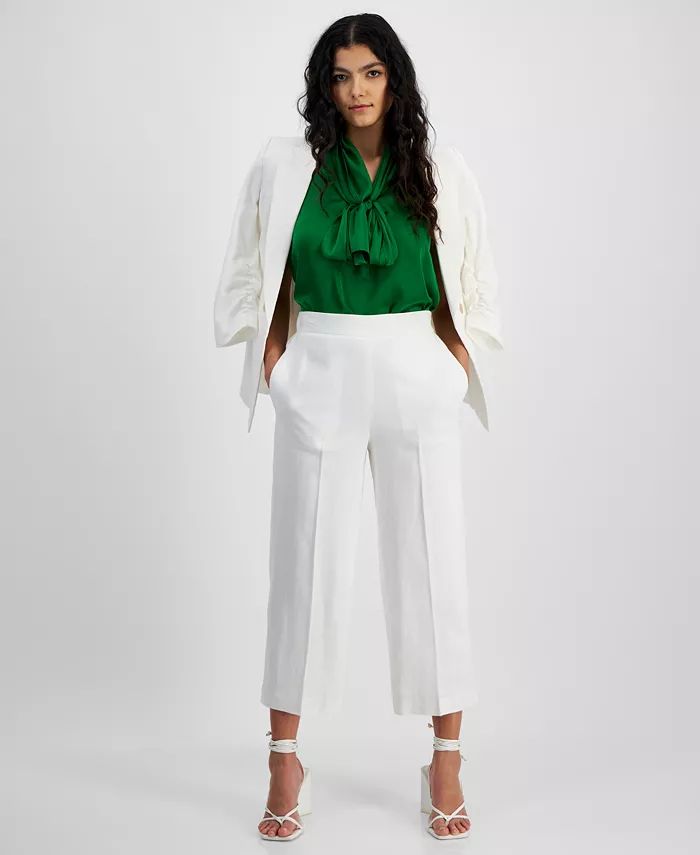 Women's High Rise Pull-On Linen-Blend Cropped Pants, Created for Macy's | Macy's