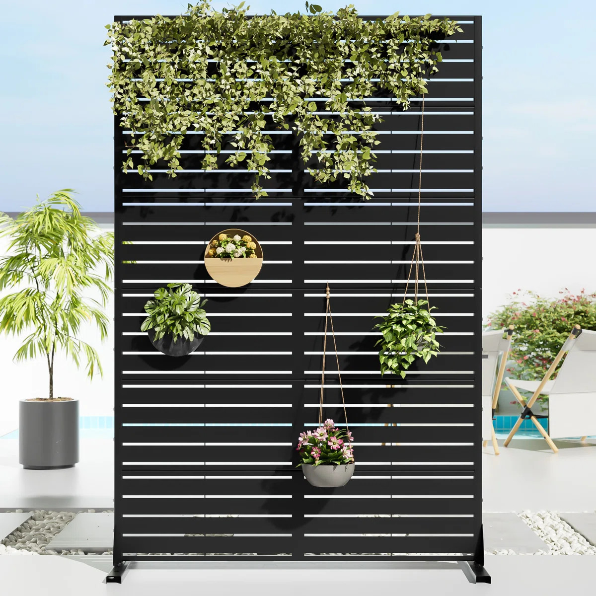 Privacy Metal Screen Fence Panel Horizontal Stripe Pattern | Wayfair North America