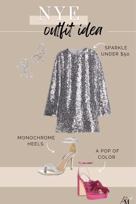 nye outfit idea & inspiration. 

h&m sequin dress 
silver bow earring
steve madden silver heel
loeffler Randall pink bow heels

#LTKHoliday #LTKSeasonal #LTKstyletip