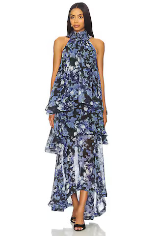ELLIATT Briony Gown in Printed Blue Georgette from Revolve.com | Revolve Clothing (Global)