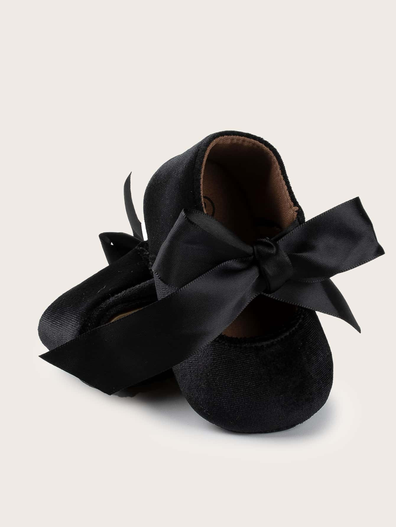 Baby Girl Bow Decor Velvet Flats | SHEIN