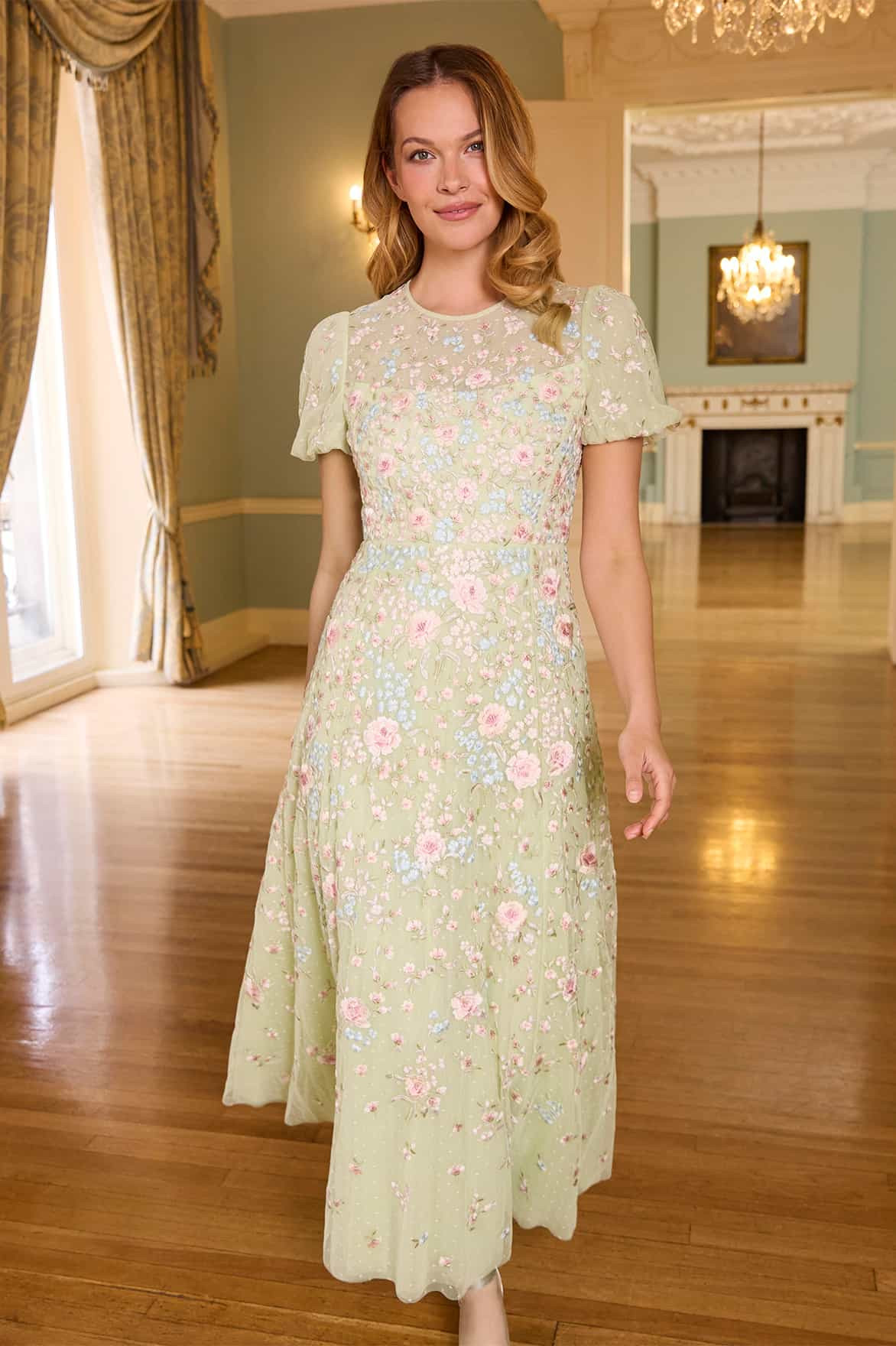 Peony Bouquet Round Neck Ankle Gown | Needle & Thread