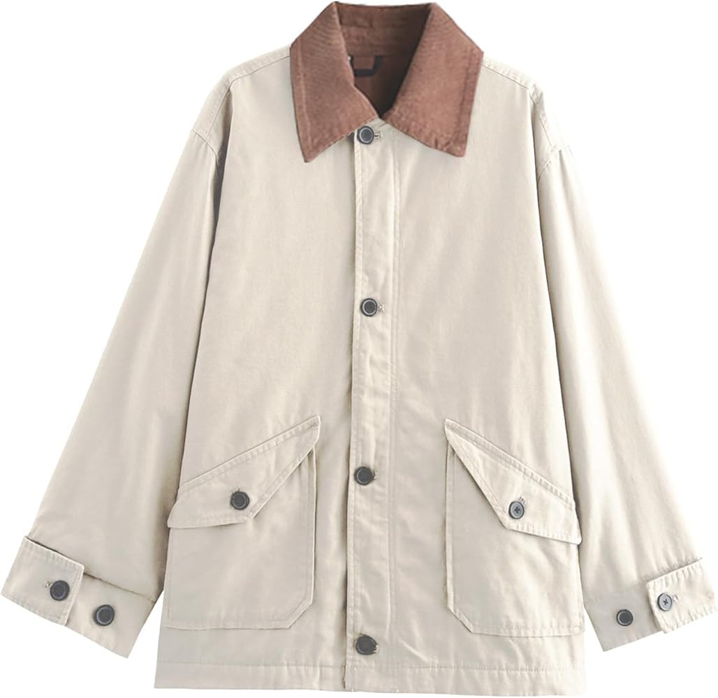 Womens Oversized Barn Jacket Button Down Canvas Jacket Corduroy Lapel Collar Fall Fashion 2025 Tr... | Amazon (US)