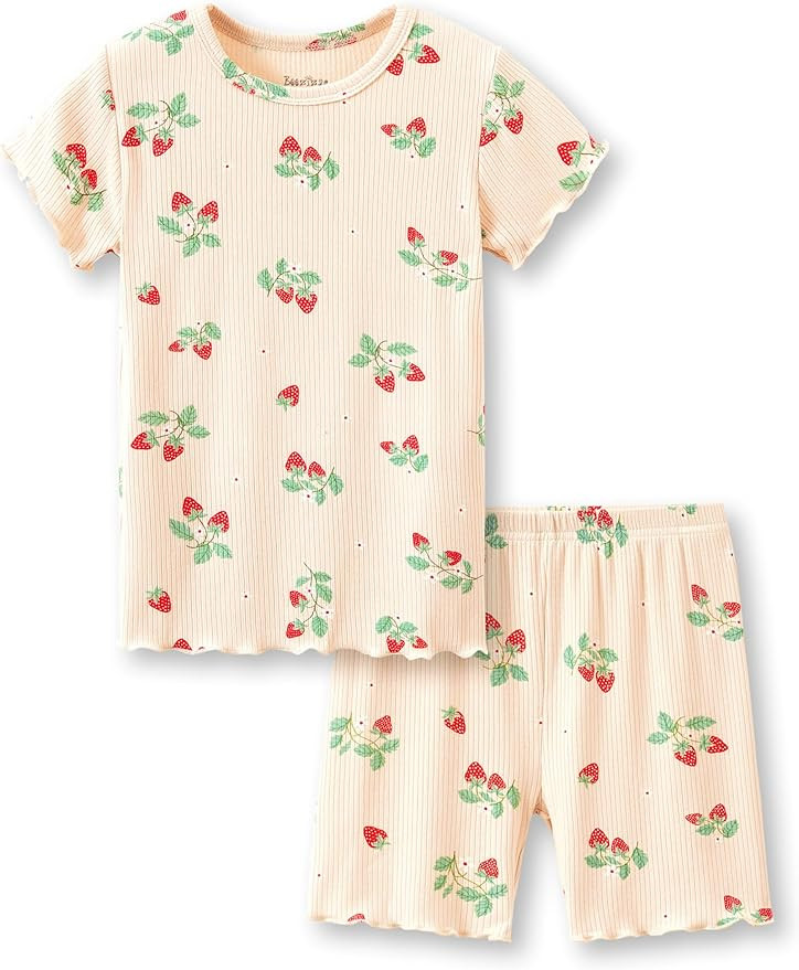 Beezizac Toddler & Little Girls Pajamas Cute Ditsy Floral/Strawberry Fruit Tee & Pants PJ Spring ... | Amazon (US)