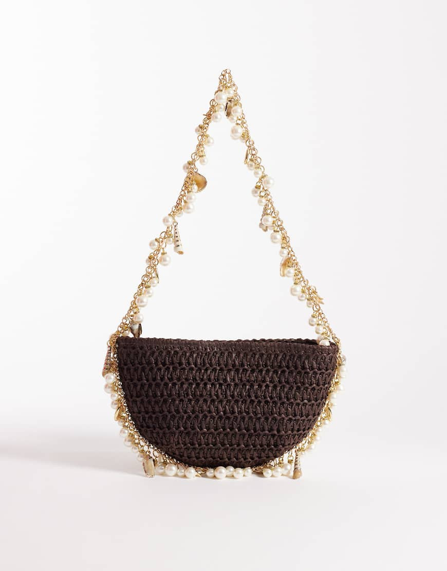 South Beach shell and bead embellished shoulder bag in chocolate brown | ASOS (Global)