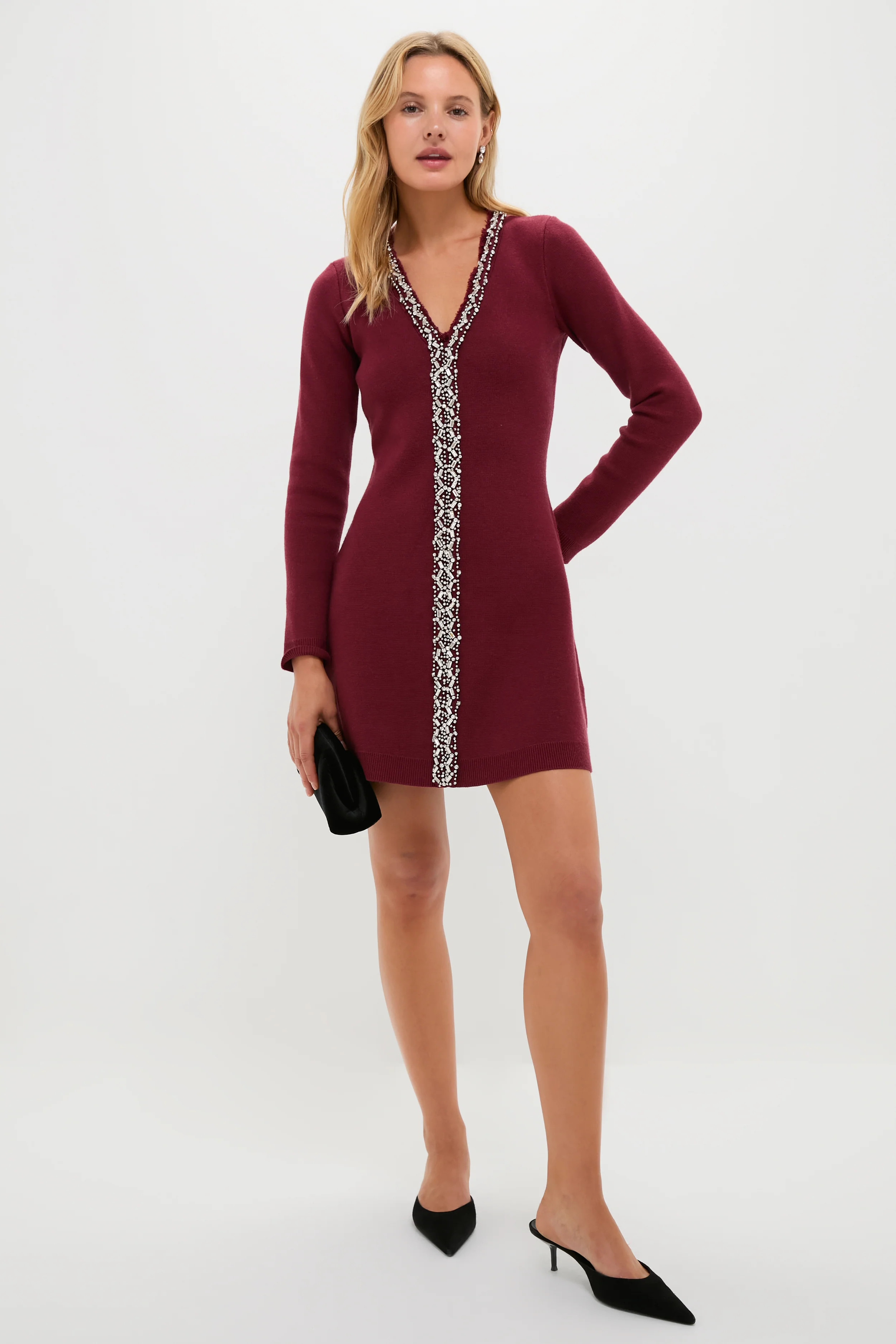 Oxblood Embellished Knit Simms Mini Dress | Tuckernuck (US)