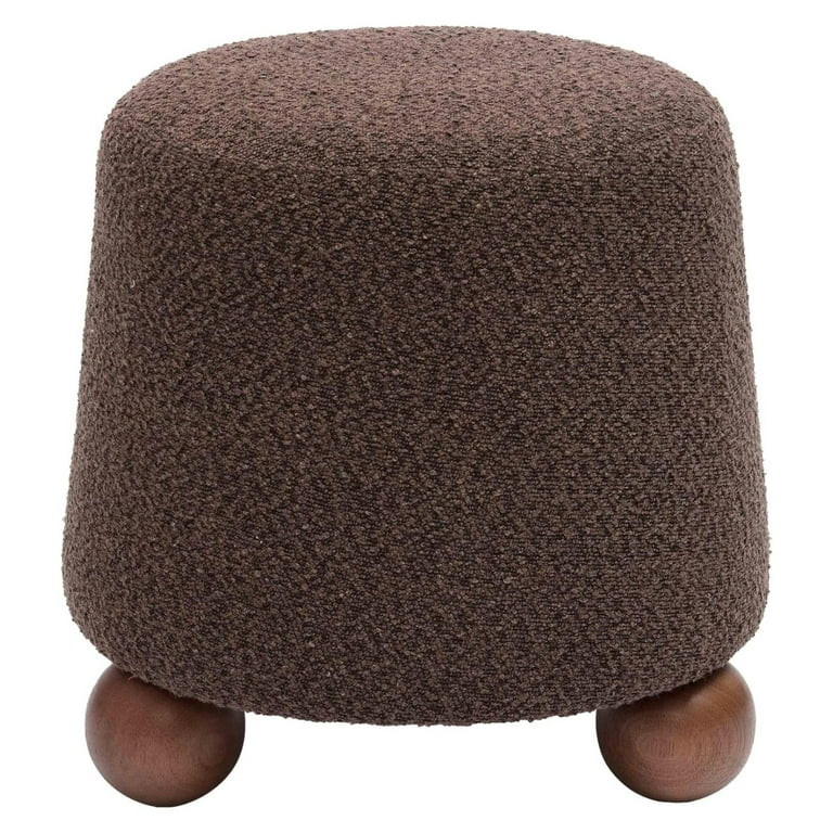 Killeryuki Jaine Chocolate Brown Boucle Upholstered Stool | Ottoman with Round Wooden Legs | Walmart (US)