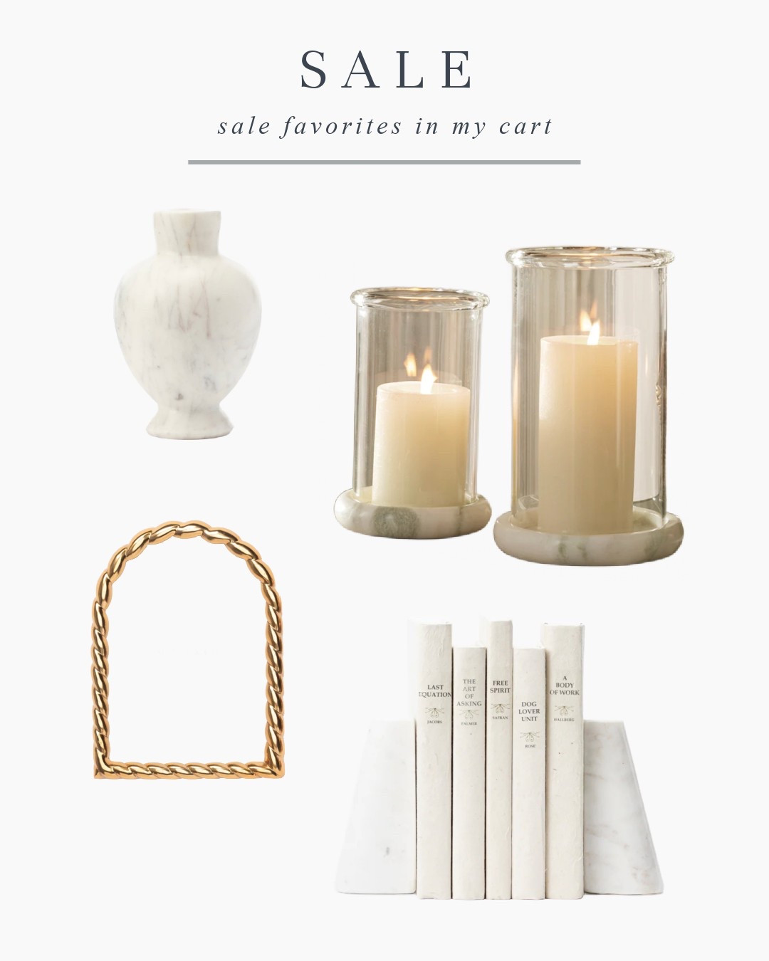 What I just bought from the McGee & Co Memorial Day SALE. Love the little marble bud vases for nightstands and I bought a couple extra to keep on hand for gifts- it’s such a great price especially for marble 🩶 I bought the frame for my daughter’s room, the hurricanes for my outdoor spaces to put my fav citronella pillar candle in (linked below too) and I always need book ends. #mcgeeandco #summerpatio #marble

#LTKFindsUnder50 #LTKSeasonal #LTKSaleAlert