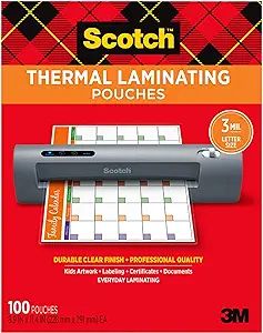 Scotch Thermal Laminating Pouches, 100 Pack Laminating Sheets, 3 Mil, 8.9 x 11.4 Inches, Educatio... | Amazon (US)