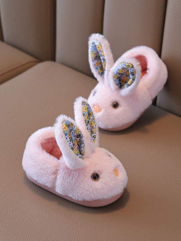 1pair Rabbit Style Children Slippers For Winter, Girls' Cartoon Indoor House Shoes, Warm Anti-Ski... | SHEIN