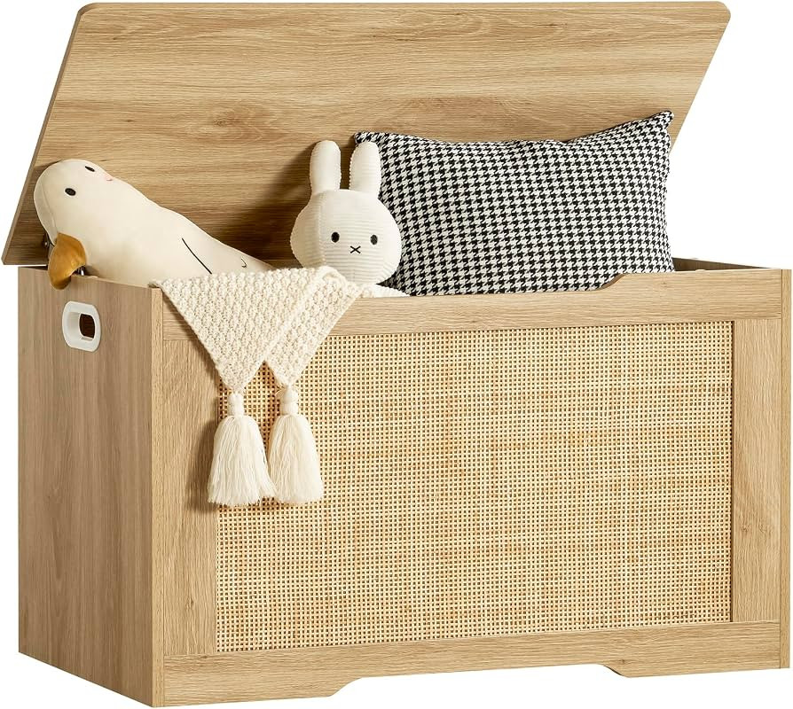 usikey 29.5” Storage Chest with Rattan, Toy Box with Safety Hinge and Gel Bumpers, Lift Top Sto... | Amazon (US)