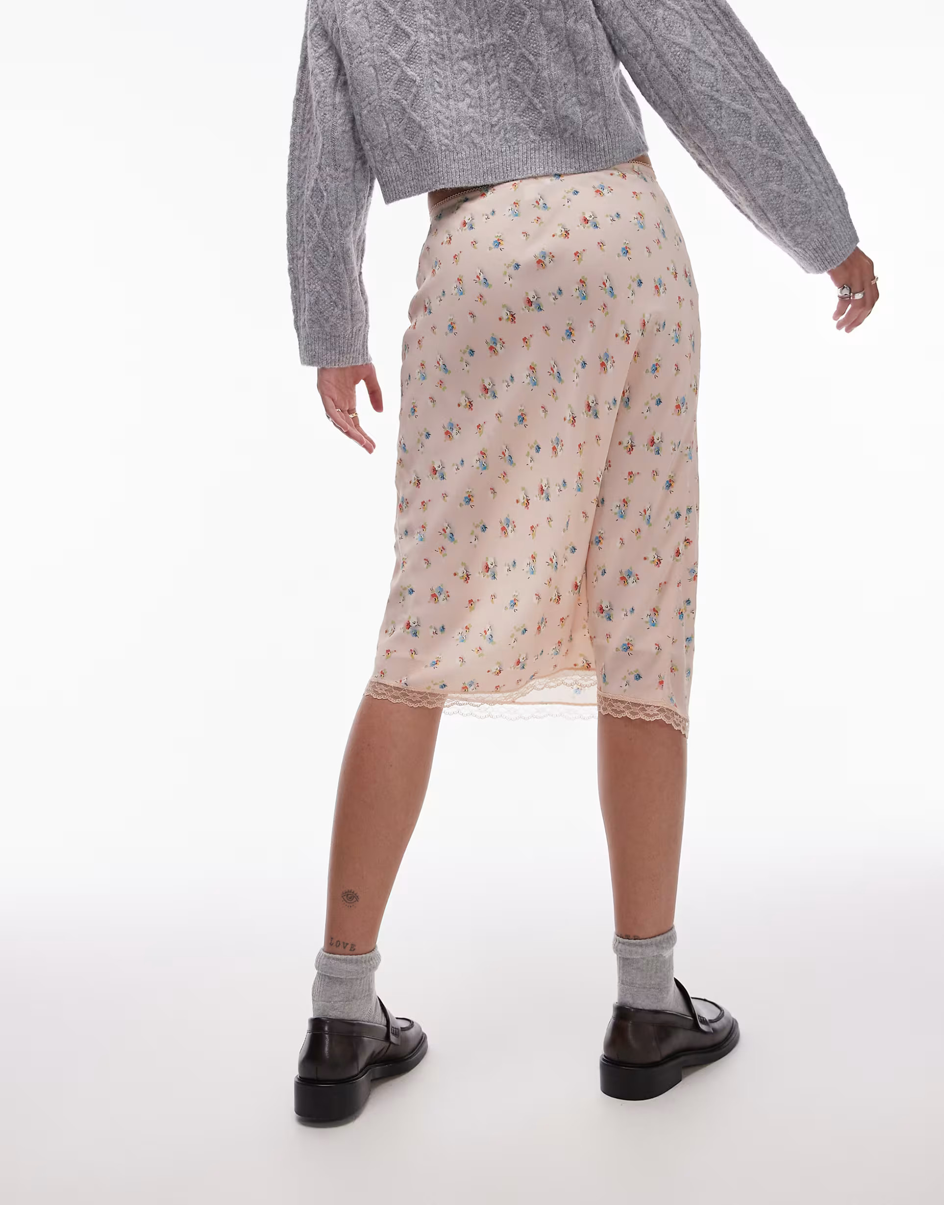 Topshop vintage lace ditsy floral 90s length bias skirt in pink | ASOS (Global)