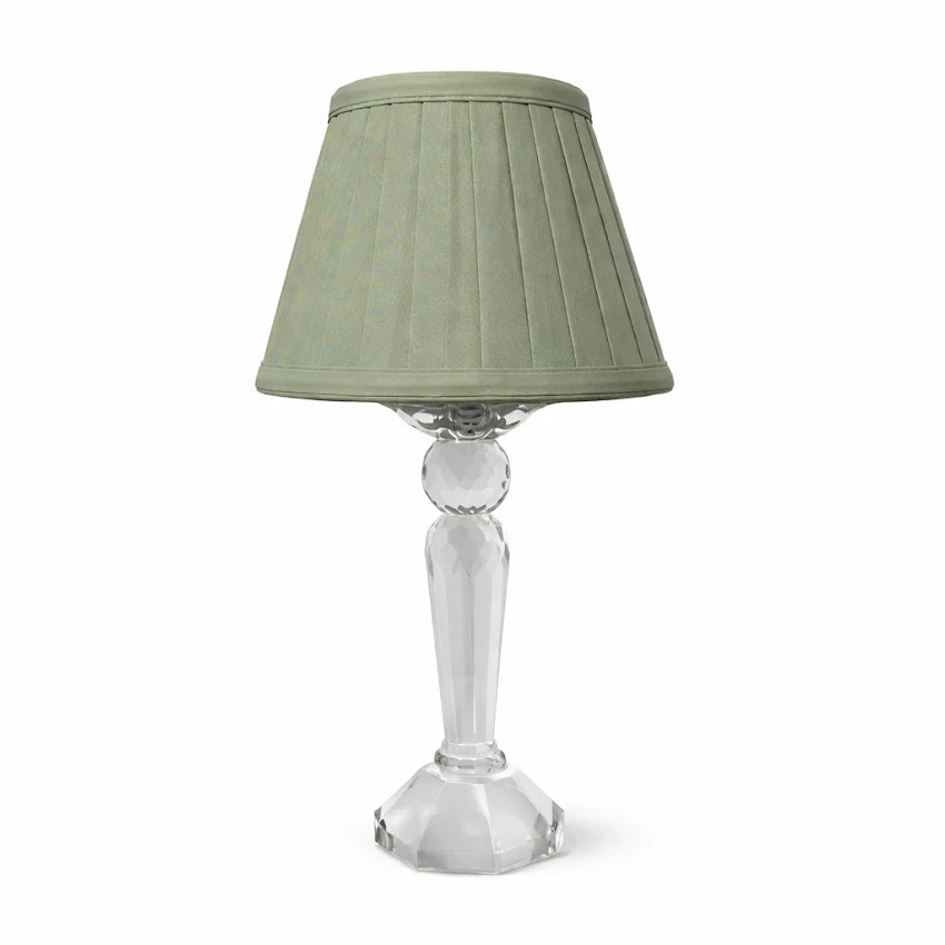 Round Crystal Rechargeable Lamp with Sage Green Shade | The Enchanted Home