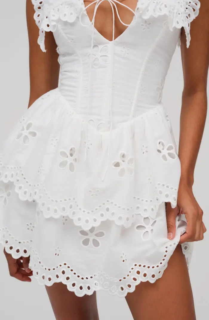 Daisy Eyelet Tiered Cotton Fit & Flare Minidress | Nordstrom