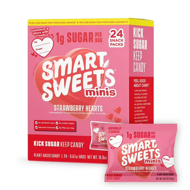 SmartSweets Strawberry Flavored Mini Hearts Candy, 0.67 oz., 24 ct. | Sam's Club