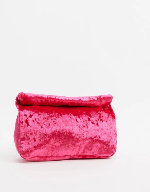 ASOS DESIGN velvet roll top clutch in hot pink | ASOS (Global)