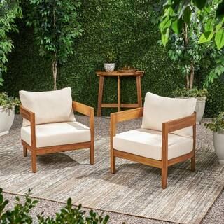 Noble House Brooklyn Teak Brown Removable Cushions Wood Outdoor Lounge Chair with Beige Cushion (... | The Home Depot