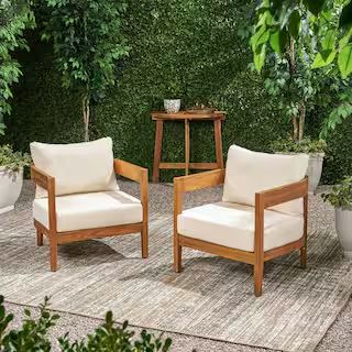 Noble House Brooklyn Teak Brown Removable Cushions Wood Outdoor Lounge Chair with Beige Cushion (... | The Home Depot