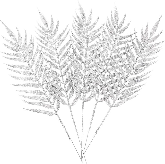 NUOBESTY 5Pcs Christmas Glitter Leaves Glitter Flower Picks Gold Vase Bottle Filler Frozen Pine L... | Amazon (US)