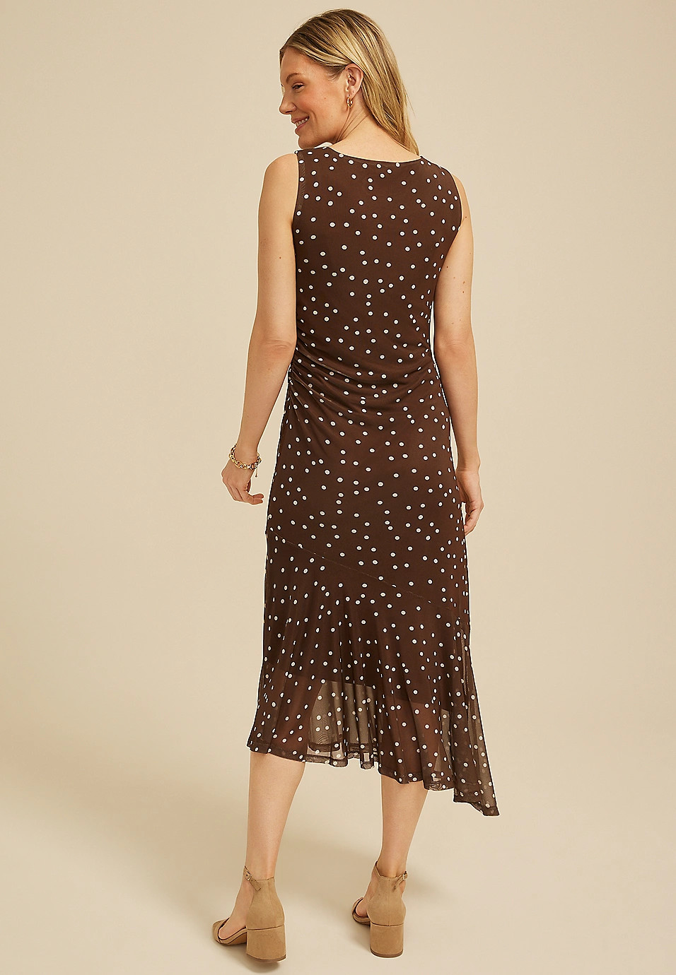 Polka Dot Waterfall Midi Dress | Maurices