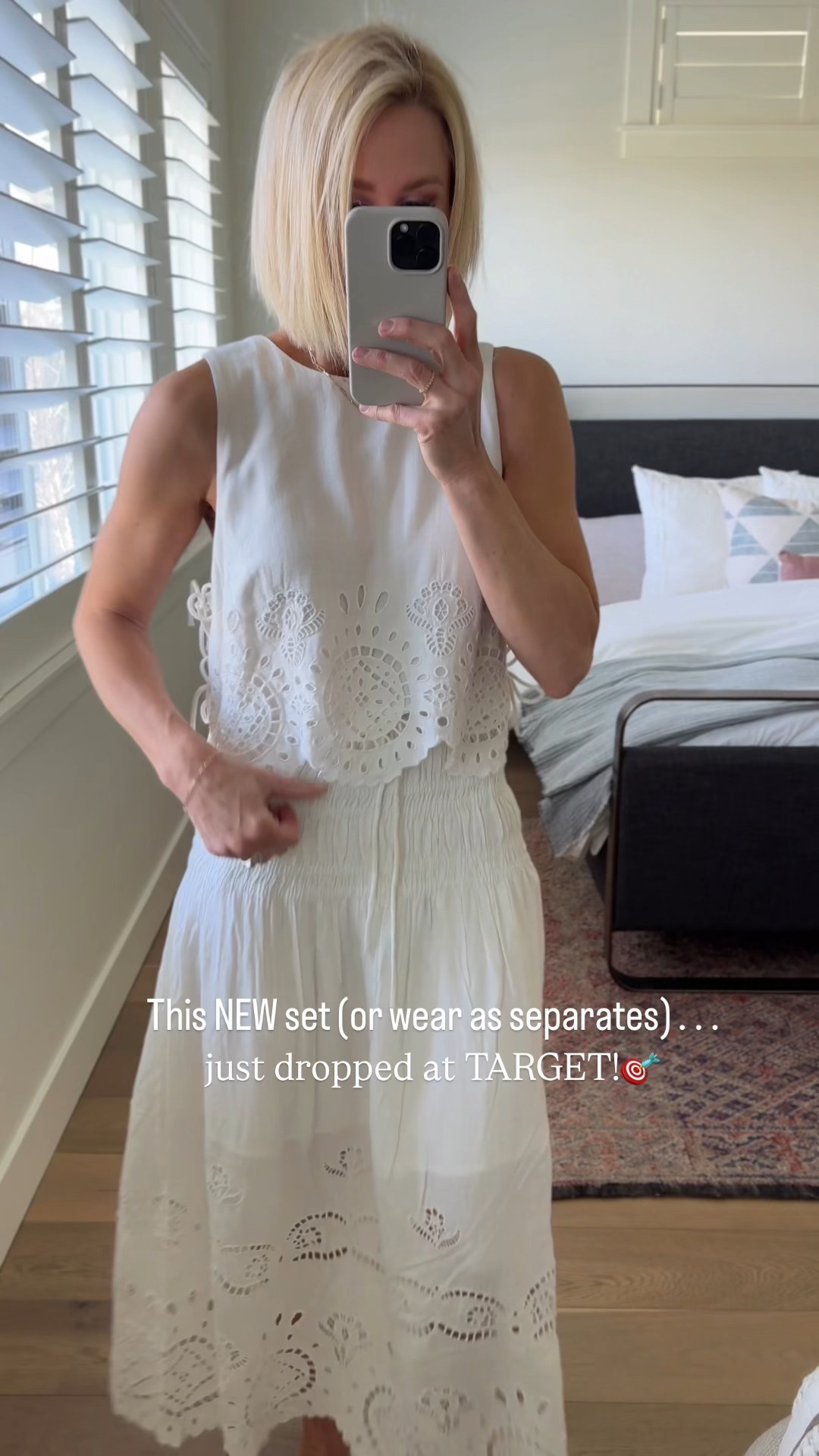 The prettiest matching set! Or the top and skirt can be worn as separates. 
The fabric, scalloped hems, and eyelet details are so pretty. Both are fully lined! Top fits big, skirt fits true to size. Even though it’s lined, I still like to wear this little white brawl it underneath.
My sandals are old, but I linked the new version and a couple very inexpensive Amazon options as well.

#LTKFindsUnder50 #LTKParties #LTKWatchNow