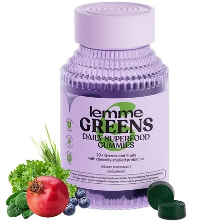 Lemme Greens Superfood Gummies with Probiotics, Support Gut Health & Reduce Bloating, Berries & Greens Flavored - 60 Count | Walmart (US)