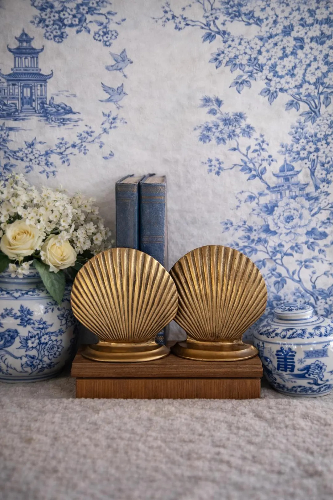 Vintage Brass Seashell Bookend Pair Shelf Sitter Book Holder Home Decor Nautical 4.5x5 | Etsy (US)
