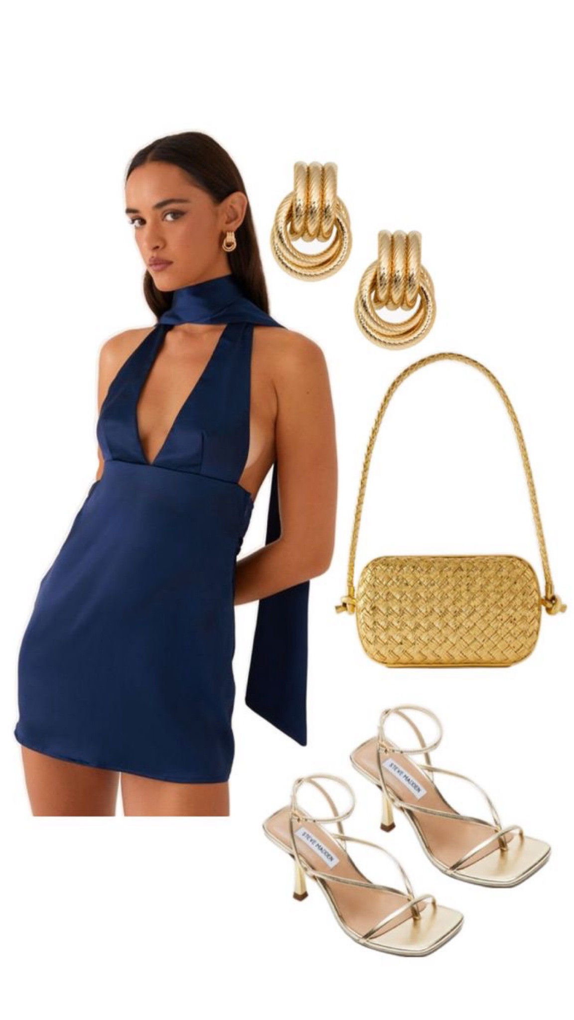 Cutie gold and navy dress moment for going out, going out bag, gold bag, gold jewelry, strappy sandals, bachelorette dress, satin dress, wedding guest dress

OG bag is bottega 

#LTKStyleTip #LTKItBag #LTKShoeCrush