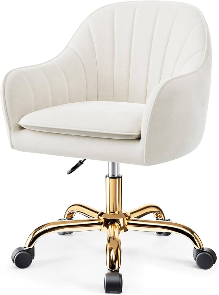 Vanity Chair with Wheels, Golden Titanium-Plated Home Office Chair 300LBS, Modern Velvet Swivel M... | Amazon (US)