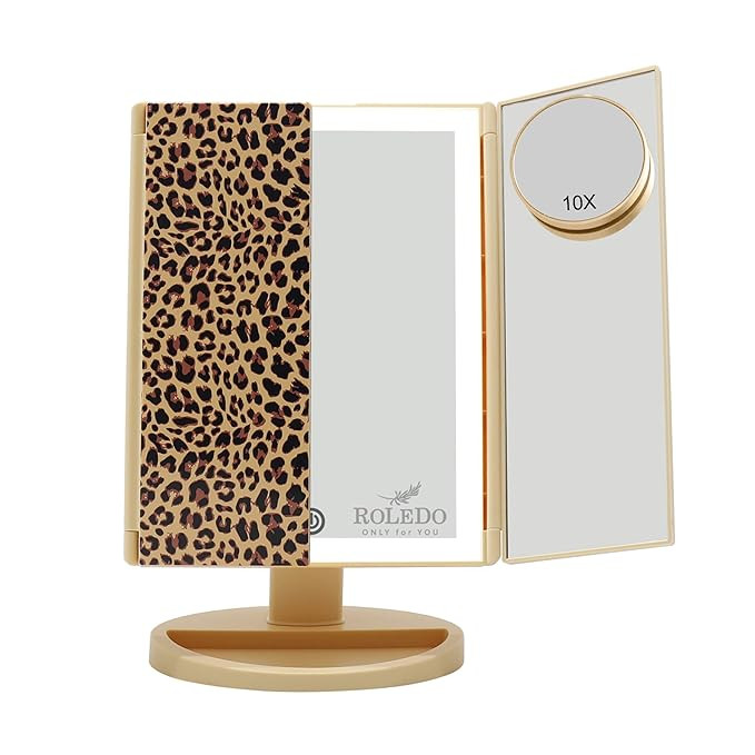 RoLeDo Makeup Mirror with Lights and Magnification 10X3X2X, Vanity 36 Led Lights, Lighted Tri-Fol... | Amazon (US)