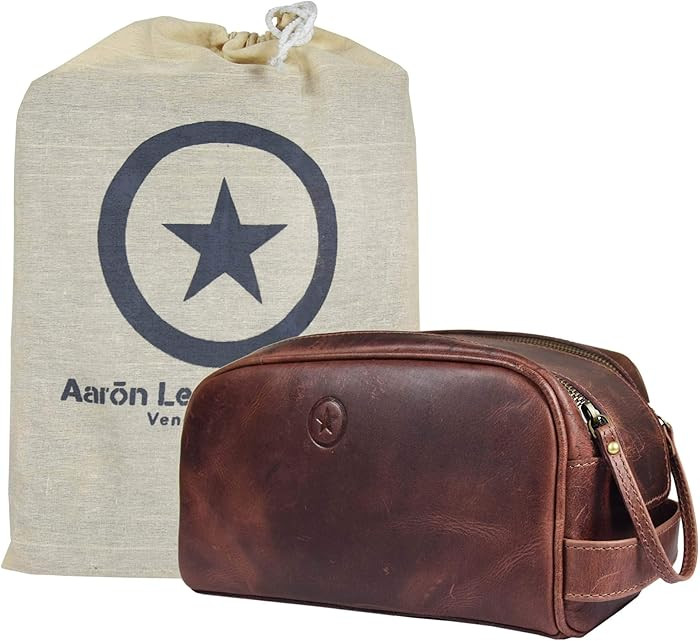 Leather Toiletry Bag for Men | Grooming Travel Kit | With Waterproof Lining | By Aaron Leather (D... | Amazon (US)