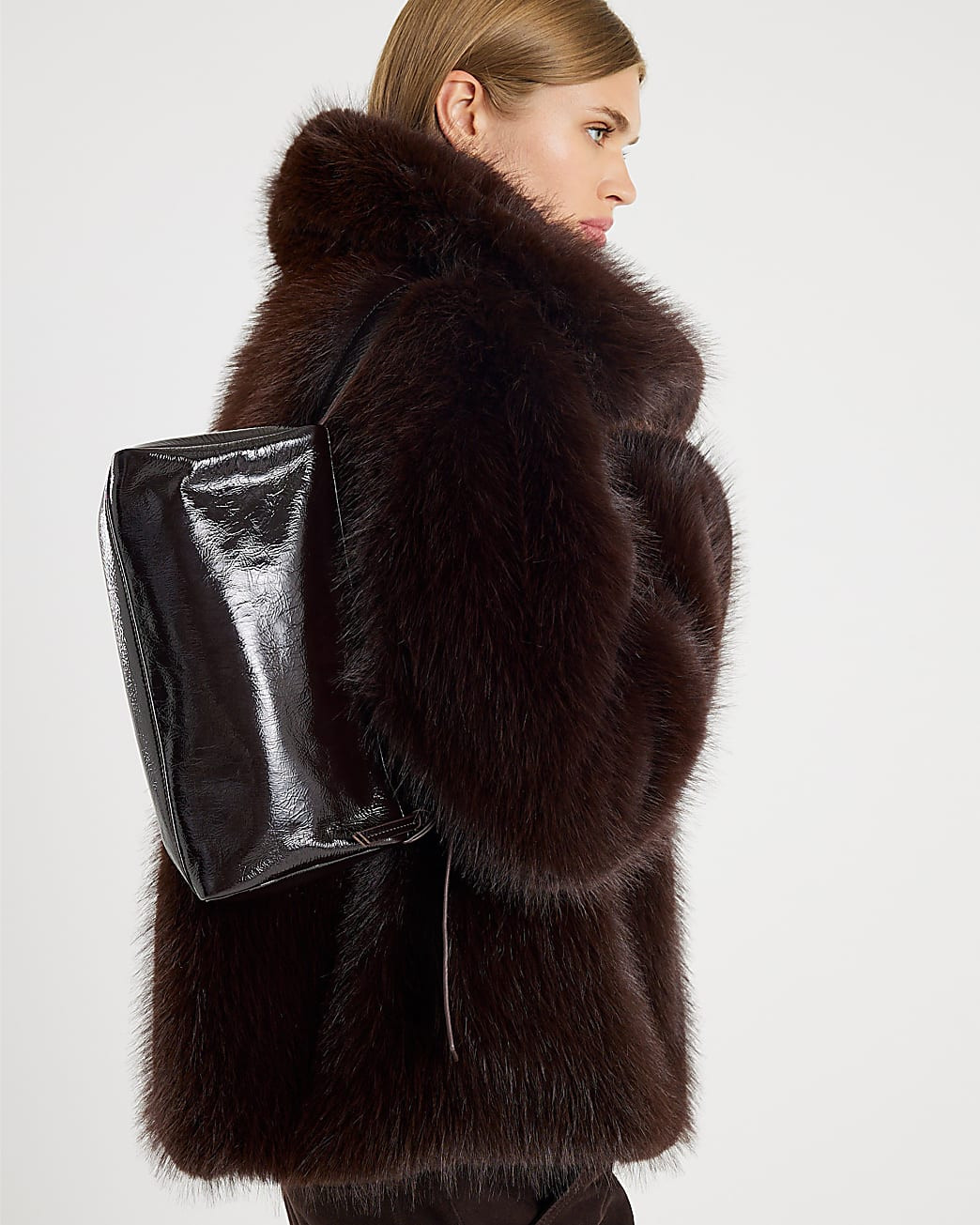 Brown Cracked Leather Shoulder Bag | River Island UK & IE