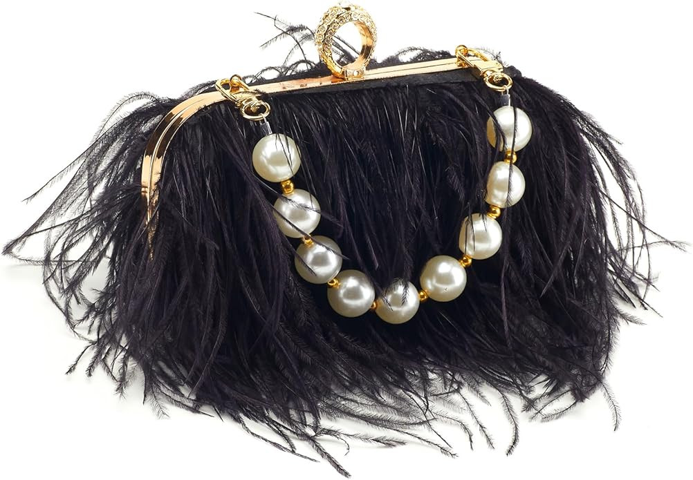 Women Pure Natural Ostrich Feather Fluffy Evening Clutch Purse Suitable for Party,Wedding,Tea Par... | Amazon (US)