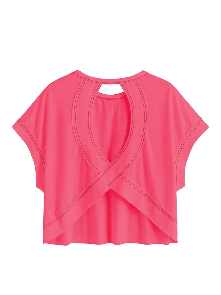 SOLY HUX 2024 Open Back Tops for Women Criss Cross Cut Out Tee Backless Casual Short Sleeve Round... | Amazon (US)