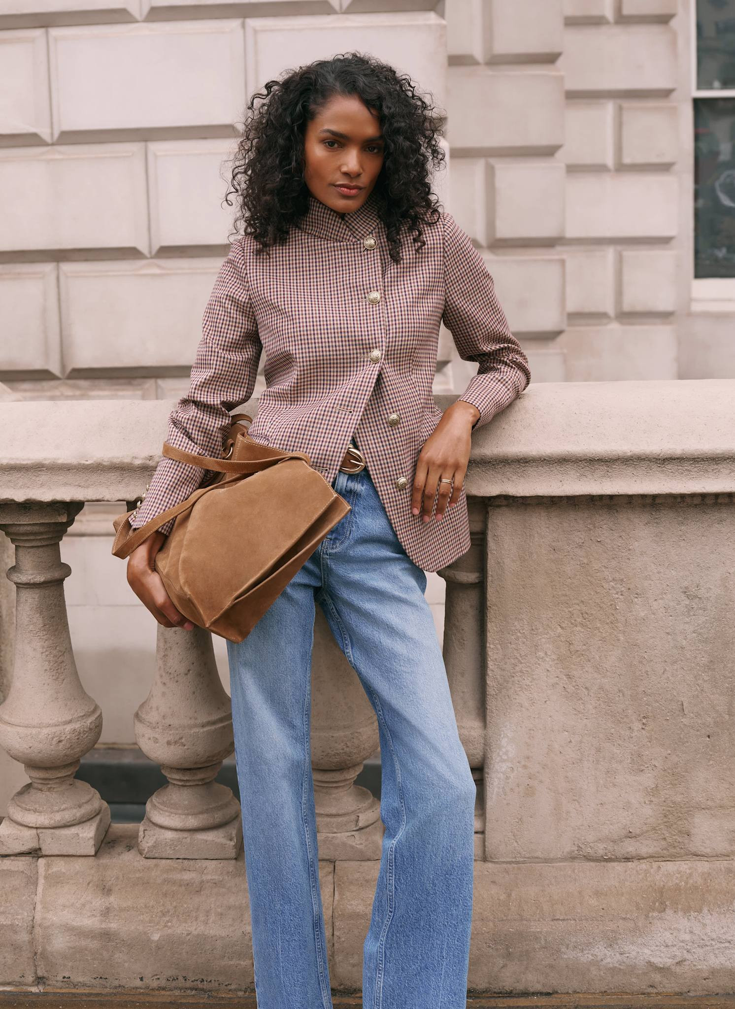 Burgundy Checked Single Breasted Blazer | Mint Velvet - ROW